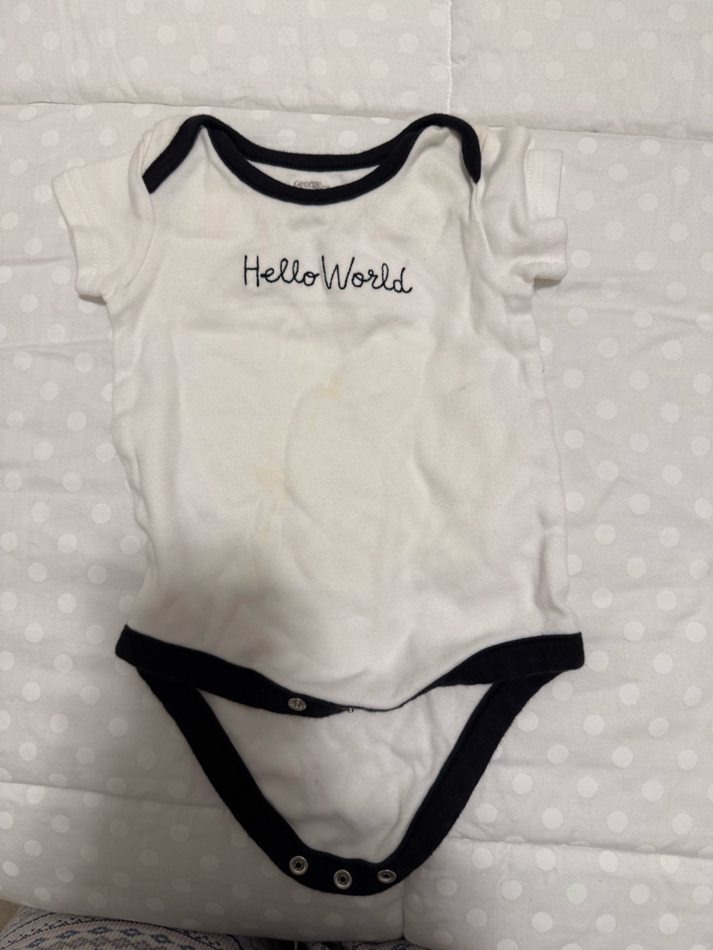 George White One-Piece Bodysuit with Black Trim - "Hello World"